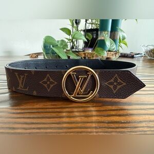 Louis Vuitton Brown Monogram Belt with Gold Logo Buckle